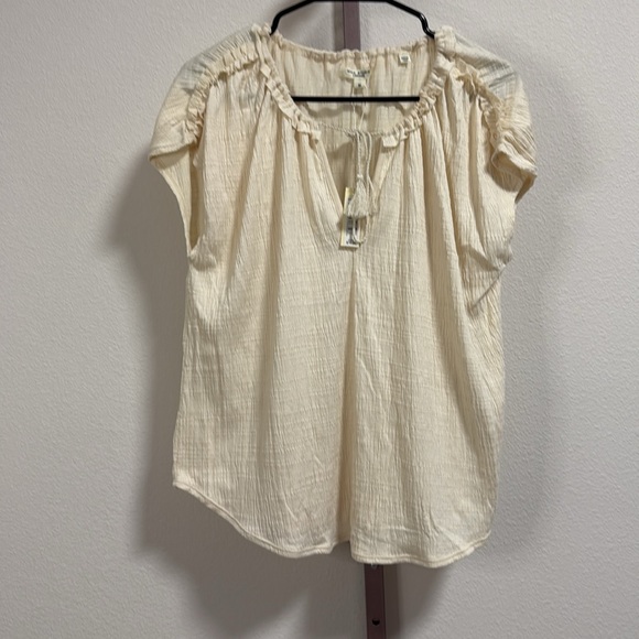NWT Max Studio Tied Short Sleeve Oversized Fit Top in Eggshell - Picture 5 of 12